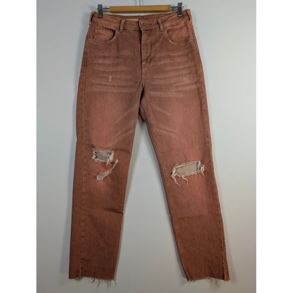 Pilcro Vintage Straight Jeans Womens 29 Terracotta Distressed Raw Hem High Rise